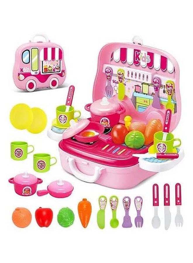 Toy Vibes Plastic Kitchen Cooking Pretend Play Toy Set with Suitcase 22 Pieces (Pink)(Pack of 3) - Image 2